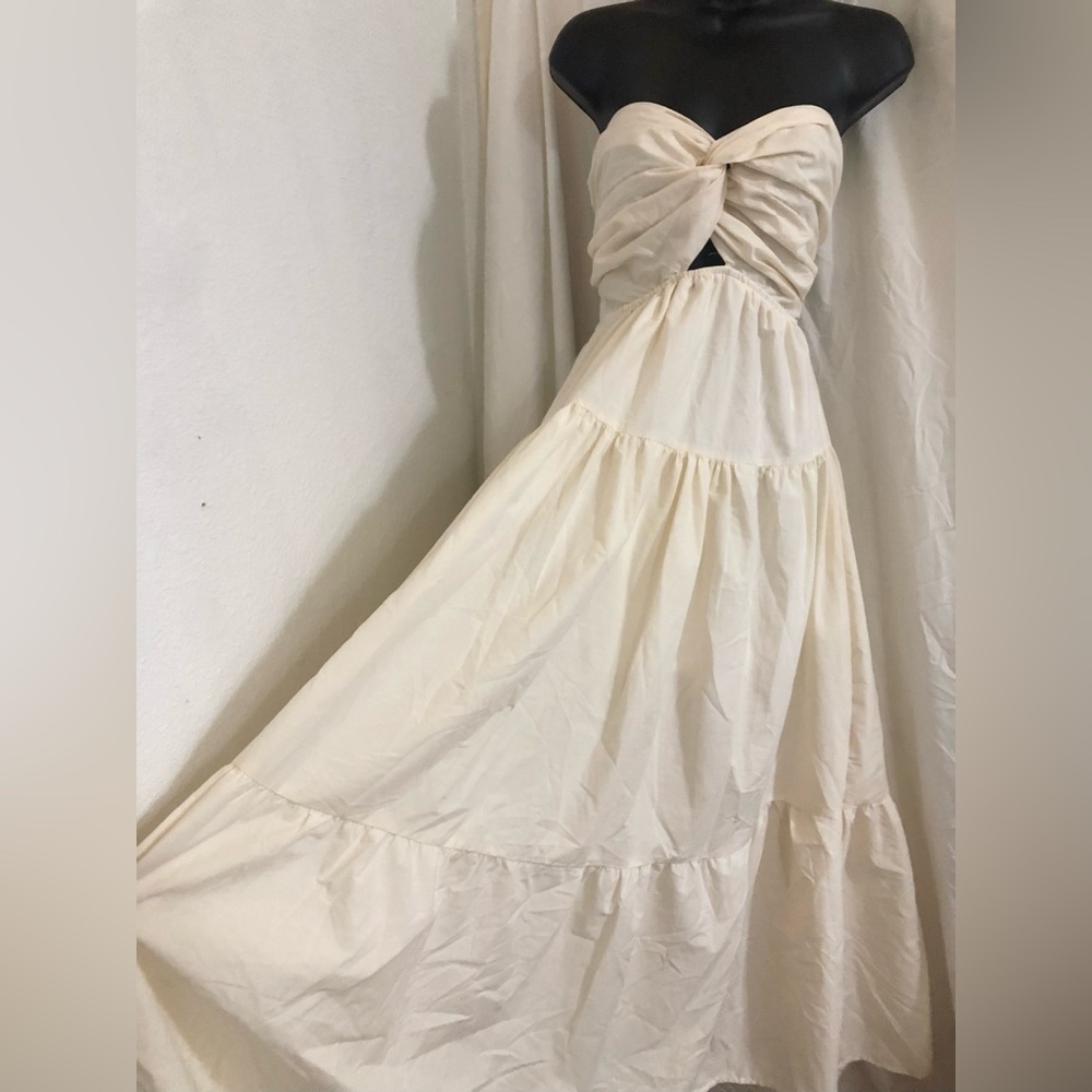 Cream twisted bust cutout open ladder back maxi nap dress size large brand new